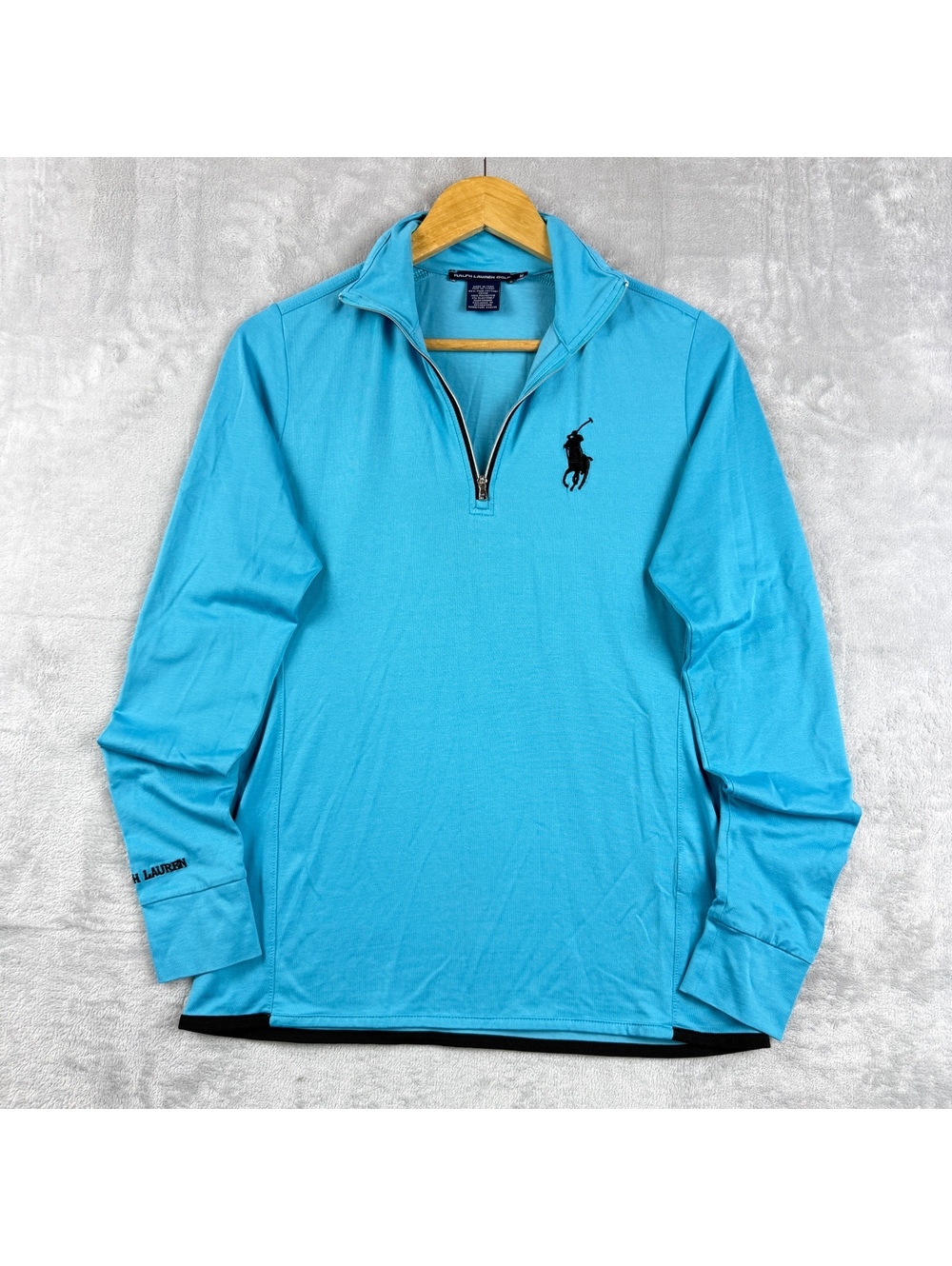 Polo Ralph Lauren Golf WomenM 1/4 Zip Pullover Blue Big Pony Performance Top Y2K